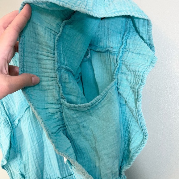 C&C California Blue Cotton Square Flutter Ruffle Sleeve Peplum Blouse Large NWT - Picture 7 of 10